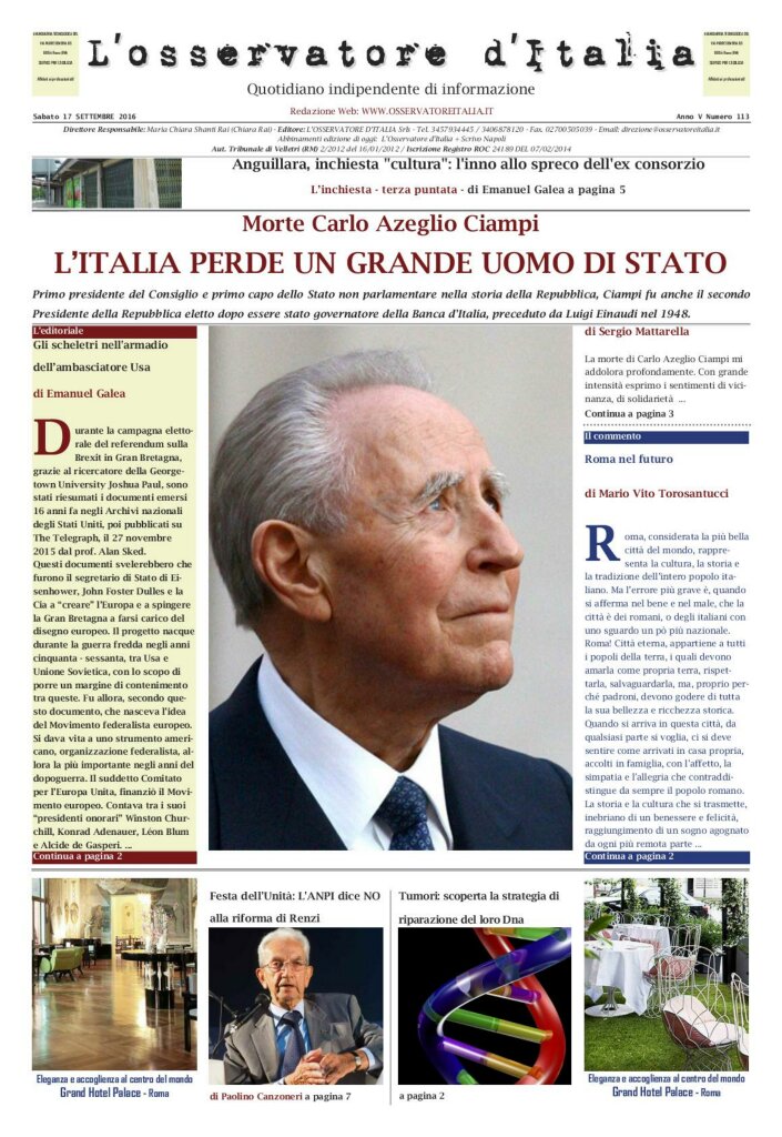 L'osservatore d'Italia edizione del 17 Settembre 2016